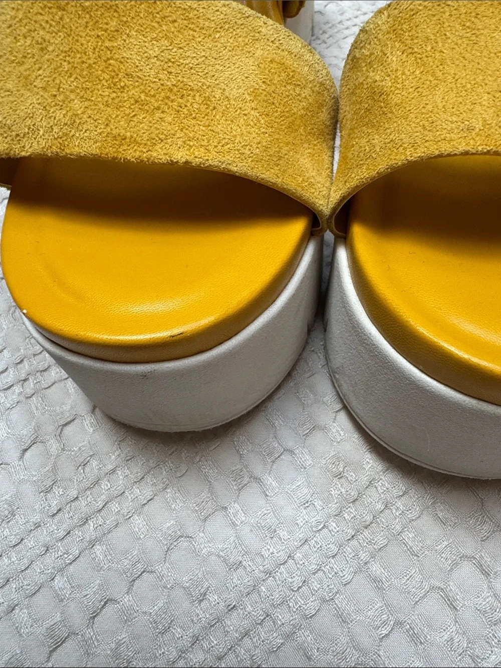 Franco Sarto Yellow Suede Strap Platform Sandals - Picture 6 of 7